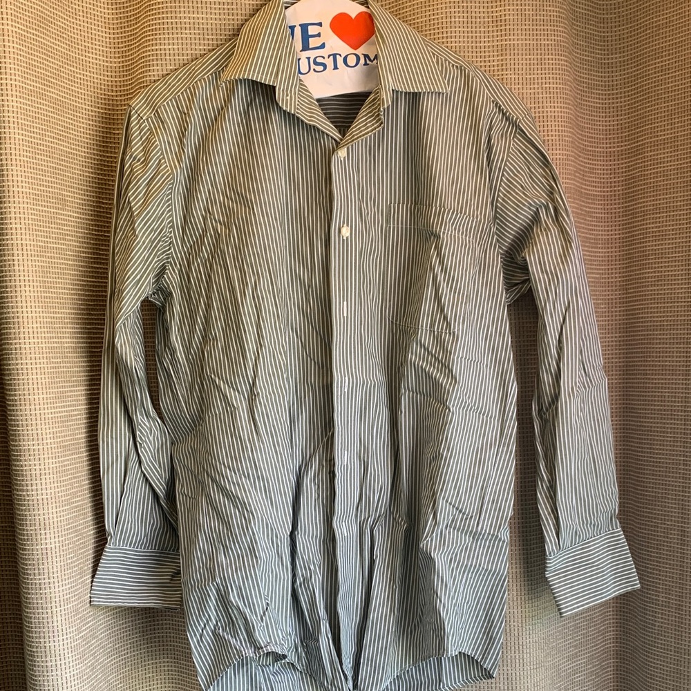 Nautilus Men's Green and White Striped Button-Down Shirt